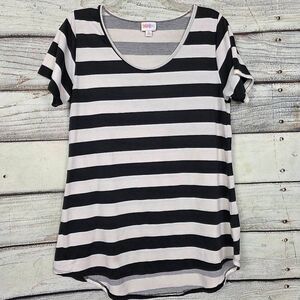 LuLaRoe Classic Tee M Black White Striped Hi Low Top